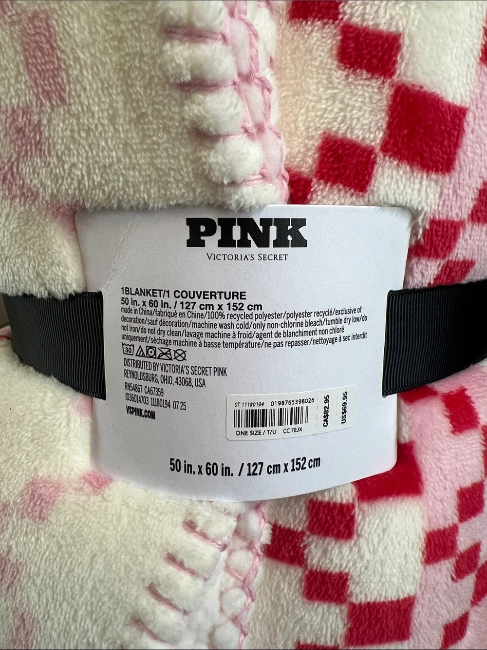 PINK Victoria's Secret Plush Blanket - Pink & Red Checker/Snowflake